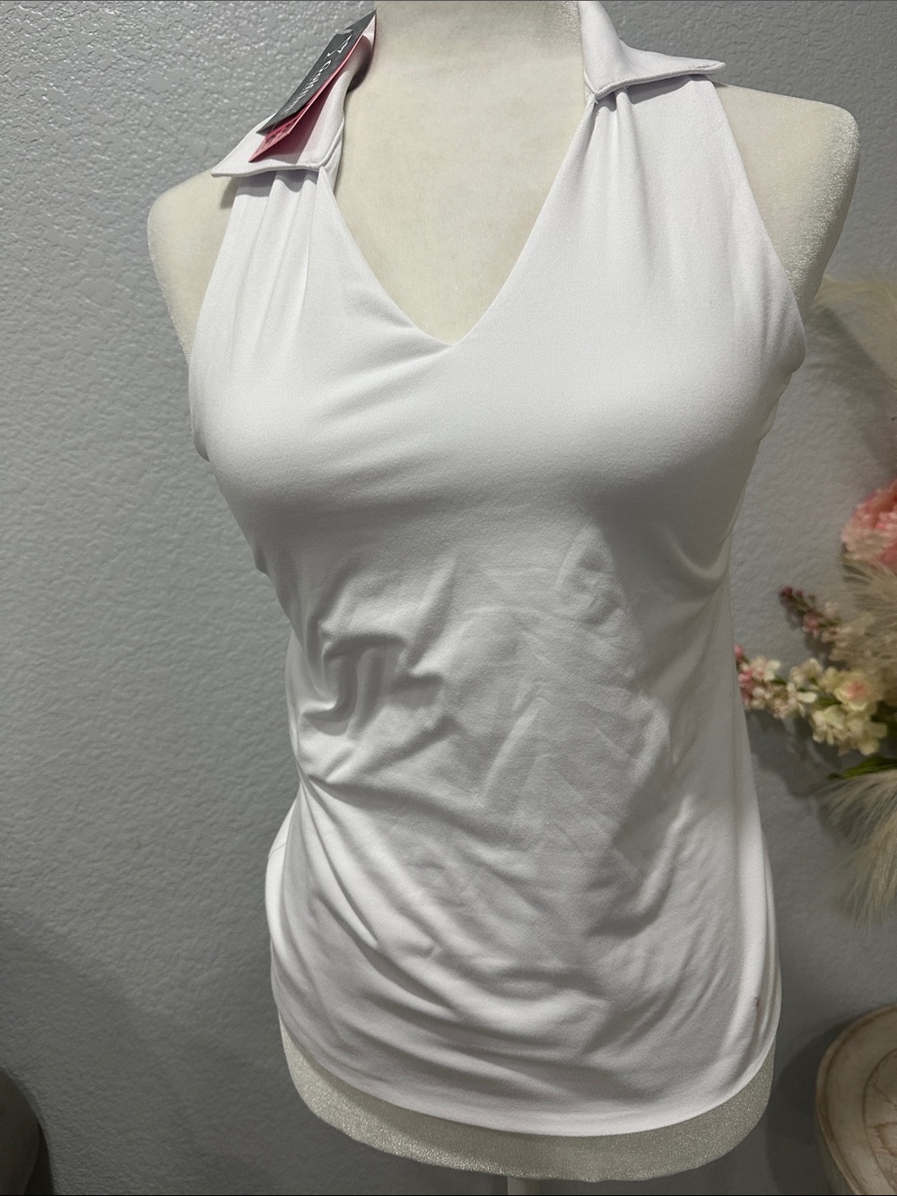 Women's White Halter V-Neck Tank Top — Lightweight Sleeveless Camisole